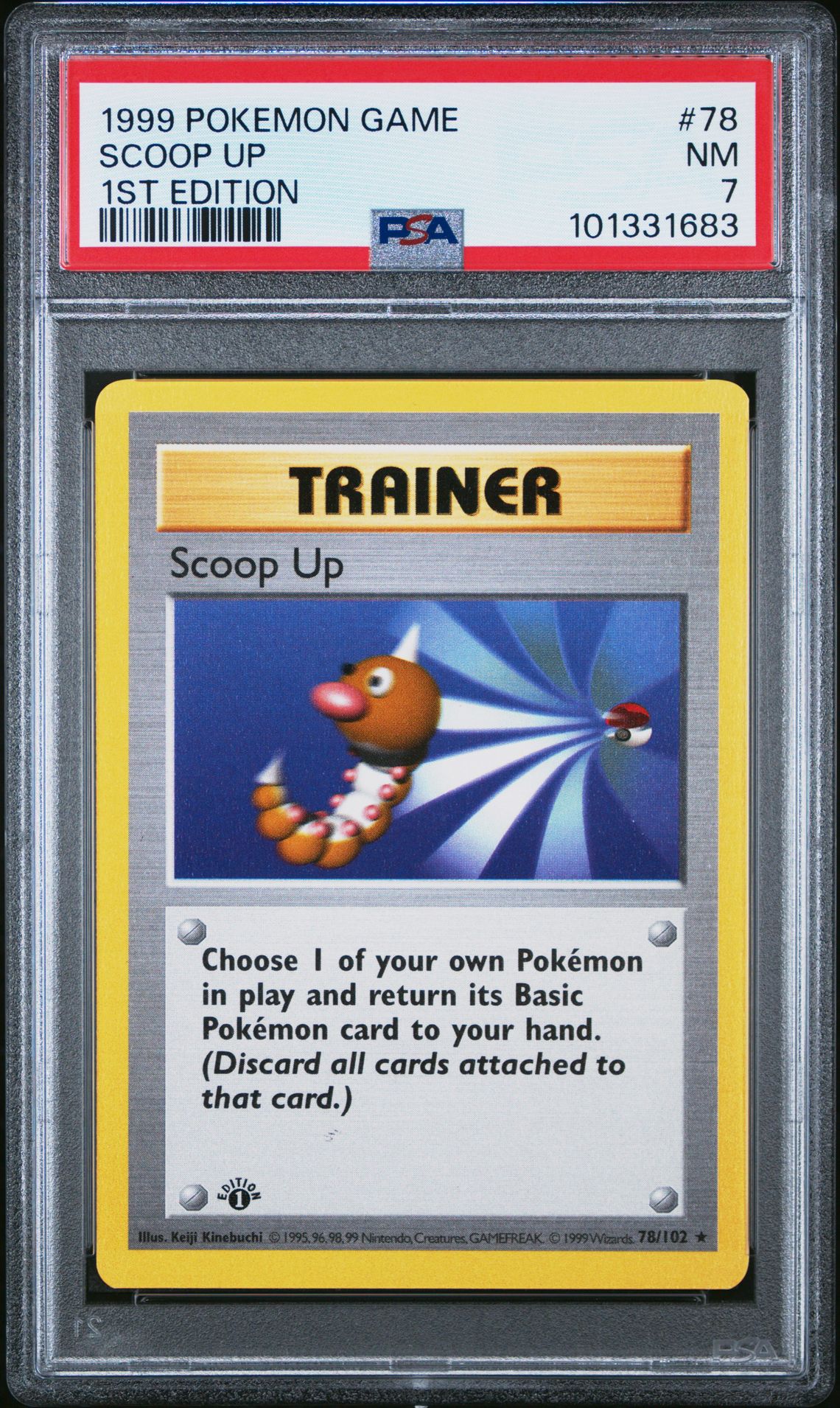 PSA 7 - Pokemon Card - Base 78/102 - SCOOP UP (rare) *1st Edition* - NM