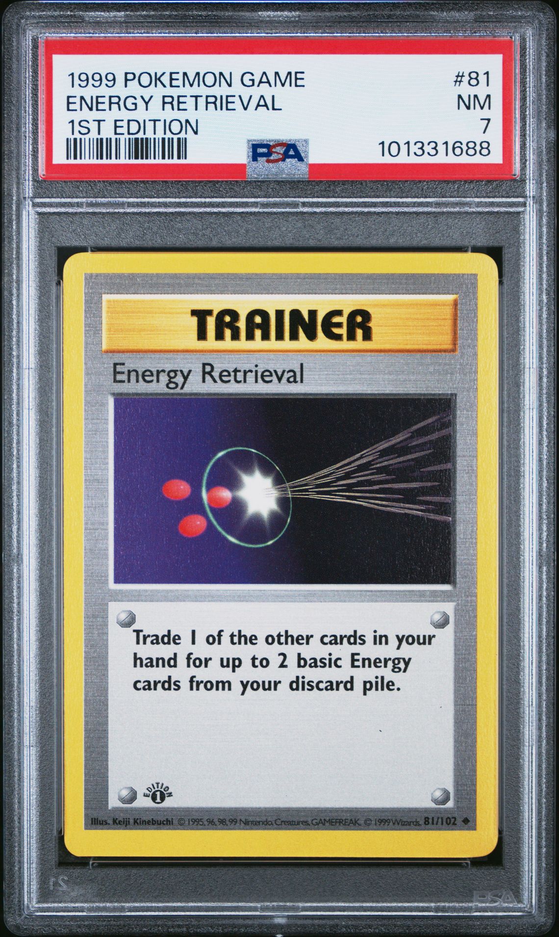 PSA 7 - Pokemon Card - Base 81/102 - ENERGY RETRIEVAL (uncommon) *1st Edition* - NM