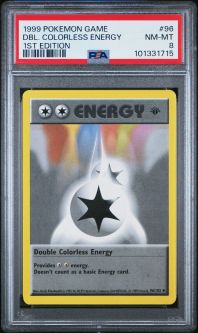 PSA 8 - Pokemon Card - Base 96/102 - DOUBLE COLORLESS ENERGY (uncommon) *1st Edition* - NM-MT PSA 8 - Pokemon Card - Base 96/102 - DOUBLE COLORLESS ENERGY (uncommon) *1st Edition* - NM-MT