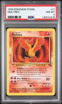 PSA 8 - Pokemon Card - Fossil 27/62 - MOLTRES (rare) - NM-MT