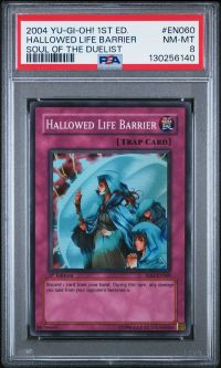 PSA 8 - Yu-Gi-Oh Card - SOD-EN060 - HALLOWED LIFE BARRIER (super rare holo) *1st Edition* - NM-MT
