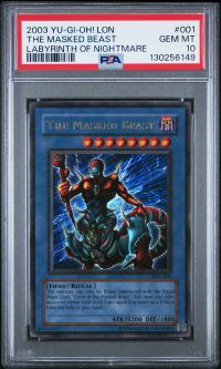 PSA 10 - Yu-Gi-Oh Card - LON-001 - THE MASKED BEAST (ultra rare holo) - GEM MINT