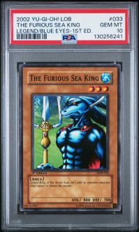 PSA 10 - Yu-Gi-Oh Card - LOB-033 - THE FURIOUS SEA KING (common) *1st Edition* - GEM MINT
