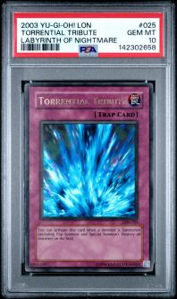 PSA 10 - Yu-Gi-Oh Card - LON-025 - TORRENTIAL TRIBUTE (ultra rare holo) - GEM MINT
