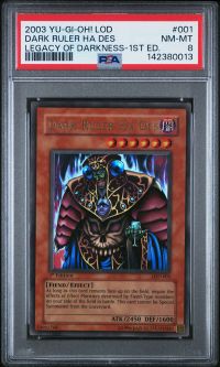 PSA 8 - Yu-Gi-Oh Card - LOD-001 - DARK RULER HA DES (ultra rare holo) *1st Edition* - NM-MT
