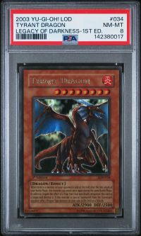 PSA 8 - Yu-Gi-Oh Card - LOD-034 - TYRANT DRAGON (ultra rare holo) *1st Edition* - NM-MT