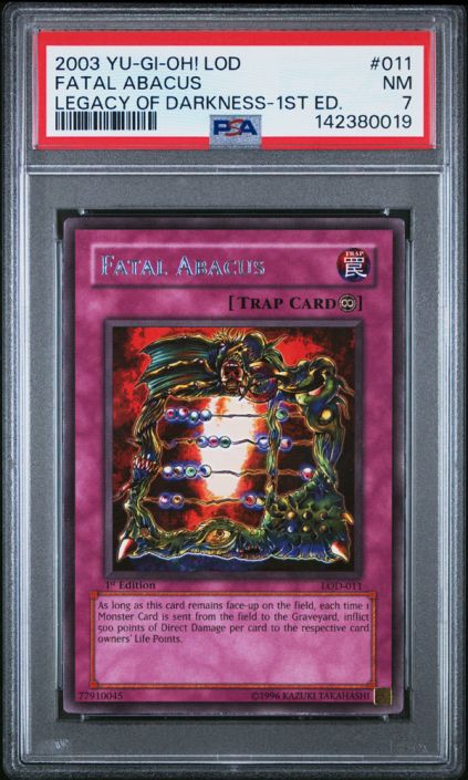 PSA 7 - Yu-Gi-Oh Card - LOD-011 - FATAL ABACUS (rare) *1st Edition* - NM:  BBToyStore.com - Toys, Plush, Trading Cards, Action Figures & Games online  retail store shop sale