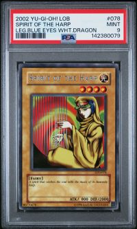 PSA 9 - Yu-Gi-Oh Card - LOB-078 - SPIRIT OF THE HARP (rare) - MINT