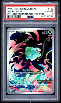 PSA 8 - Pokemon Card Mega Evolution Box Topper Promo - 133/132 BULBASAUR *STAMPED* - NM-MT