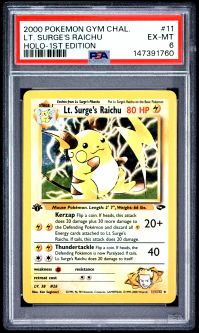 PSA 6 - Pokemon Card - Gym Challenge 11/132 - LT' SURGE'S RAICHU (holo-foil) *1st Edition* - EX-MT