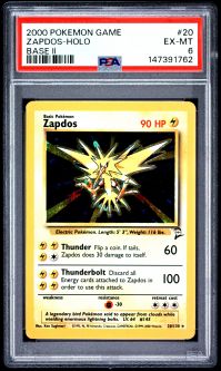 PSA 6 - Pokemon Card - Base 2 Set 20/130 - ZAPDOS (holo-foil) - EX-MT