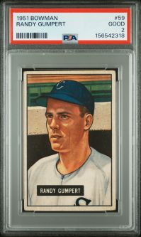 PSA 2 - RANDY GUMPERT - 1951 Bowman Baseball #59 - GOOD
