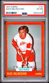 PSA 6 - ALEX DELVECCHIO - 1973 Topps Hockey #141 - EX-MT
