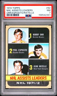 PSA 7 - NHL ASSISTS LEADERS (BOBBY ORR, ESPOSITO+) - 1972 Topps Hockey #62 - NM