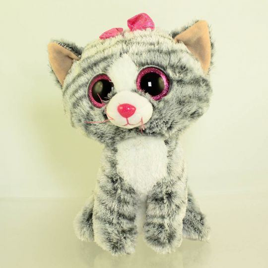 TY Beanie Boos KIKI the grey Tabby Cat Glitter Eyes Medium Size 9 inch NO TAG
