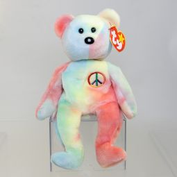 TY Beanie Baby - PASTEL PEACE the Ty-Dyed Bear (Yellow/Pink) (8.5 inch) *MWMT*