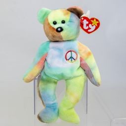 TY Beanie Baby - PEACE the Ty-Dyed Bear (White/Green) (8.5 inch) *MWCT*