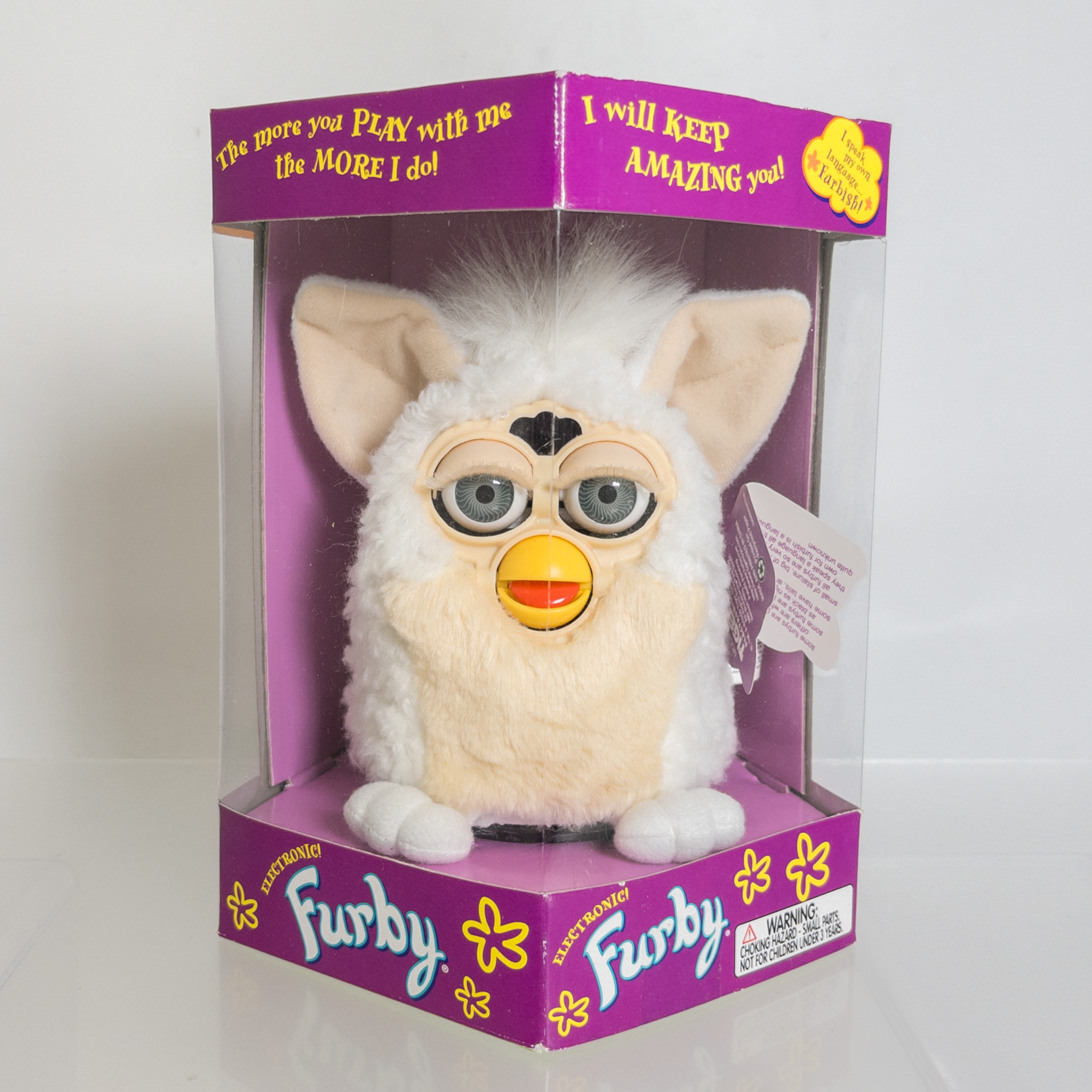Tiger Electronics - White & Tan (Gray Eyes) FURBY *NON-MINT BOX*