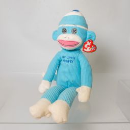 TY Beanie Buddy - MY LITTLE MONKEY the Sock Monkey (Blue) (Medium - 16 inch) *NON-MINT*