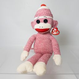 TY Beanie Buddy - SOCKS the Sock Monkey (Pink) (Medium - 16 inch) *NON-MINT*