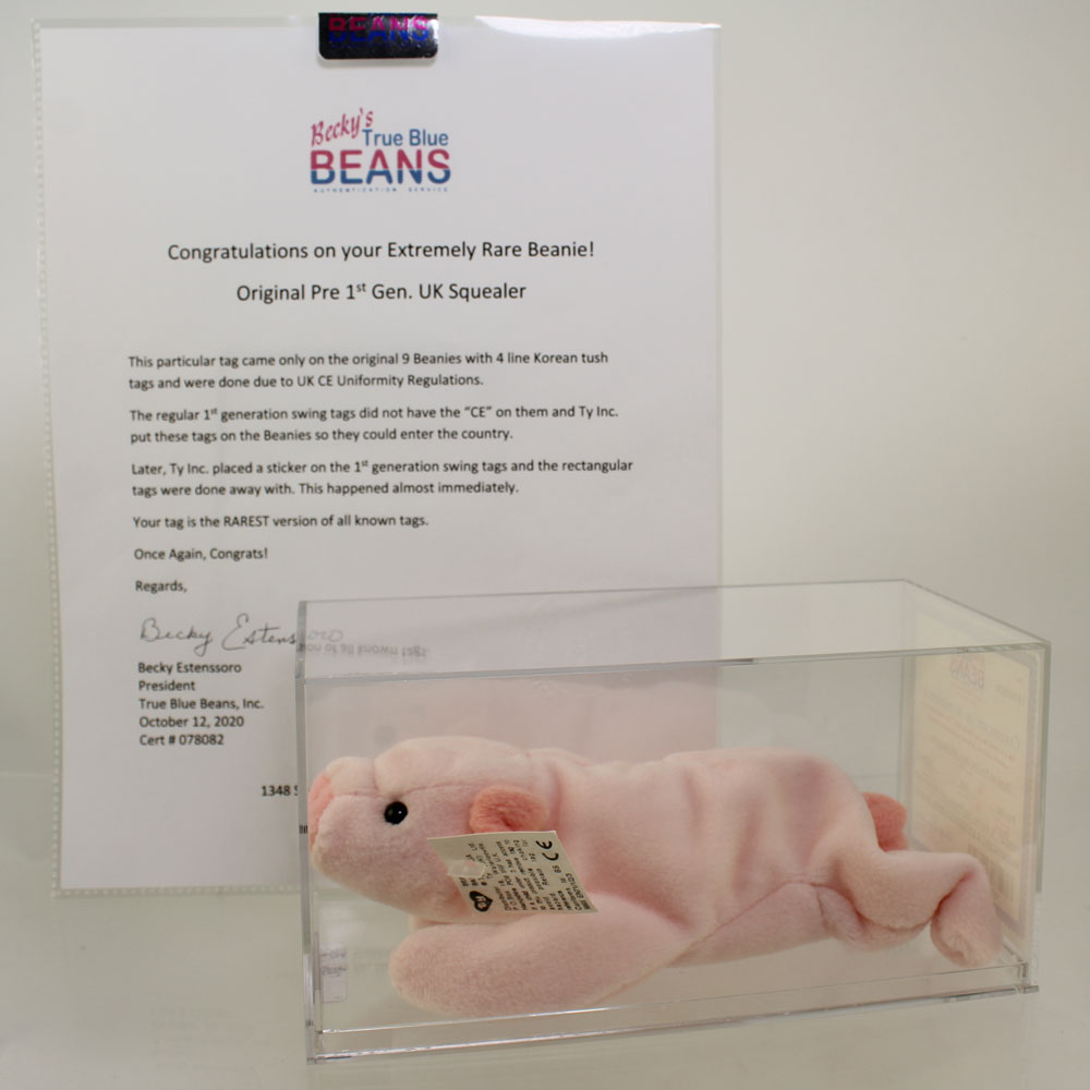 Authenticated TY Beanie Baby - SQUEALER the Pig (PRE 1st Gen UK Hang Tag) Ultra Rare
