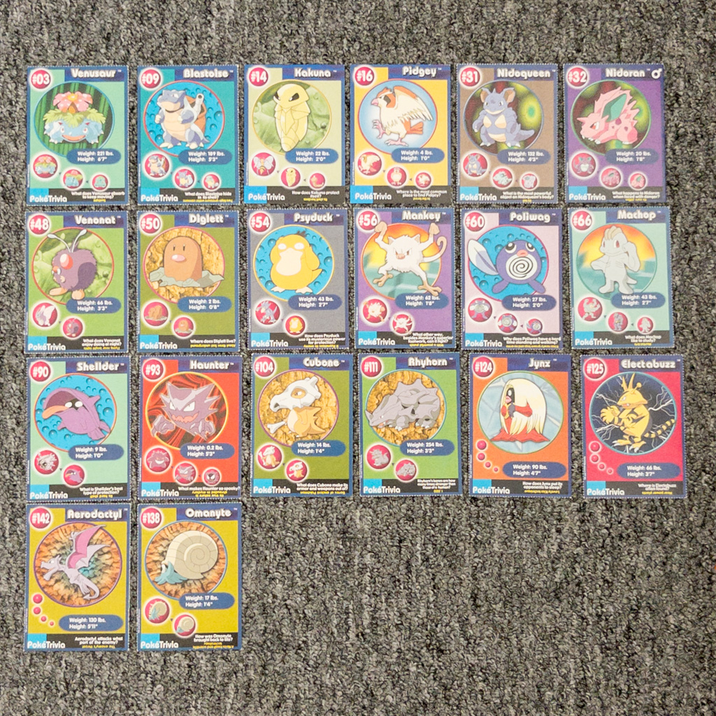 Lot of 20 Pokemon 1998 PokeTrivia Burger King Movie Promo Cards