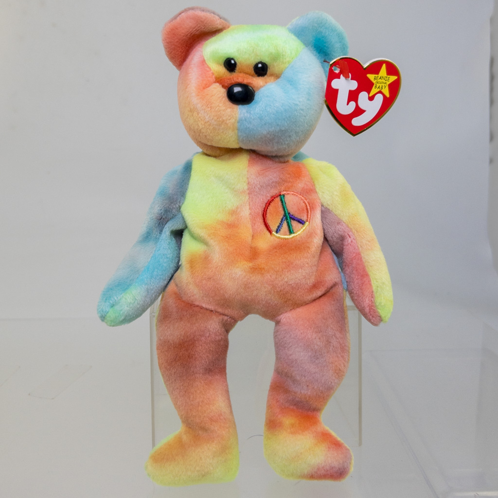 TY Beanie Baby - PEACE the Ty-Dyed Bear (Orange/Yellow) (8.5 inch) *MWMT*