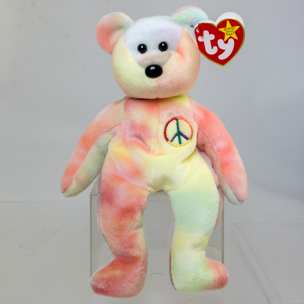 TY Beanie Baby - PASTEL PEACE the Ty-Dyed Bear (Orange/Yellow) (8.5 inch) *MWCT*