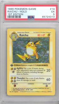 PSA 5 - Pokemon Card - Base 14/102 - RAICHU (holo) *1st Edition* EX