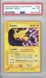 PSA 8 - Pokemon Card - Aquapolis H32/H32 - ZAPDOS (holo) NM-MT