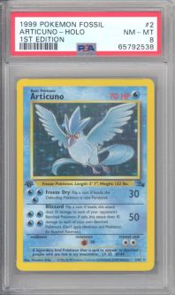 PSA 8 - Pokemon Card - Fossil 2/62 - ARTICUNO (holo) *1st Edition* NM-MT