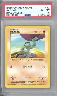 PSA 8 - Pokemon Card - Base 52/102 - MACHOP (common) *Shadowless* NM-MT