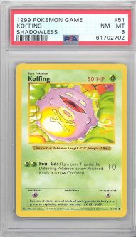 PSA 8 - Pokemon Card - Base 51/102 - KOFFING (common) *Shadowless* NM-MT