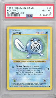 PSA 8 - Pokemon Card - Base 59/102 - POLIWAG (common) *Shadowless* NM-MT