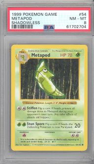 PSA 8 - Pokemon Card - Base 54/102 - METAPOD (common) *Shadowless* NM-MT