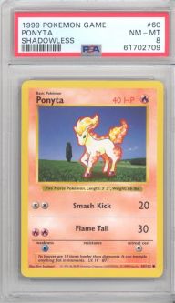 PSA 8 - Pokemon Card - Base 60/102 - PONYTA (common) *Shadowless* NM-MT