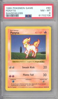 PSA 8 - Pokemon Card - Base 60/102 - PONYTA (common) *Shadowless* NM-MT
