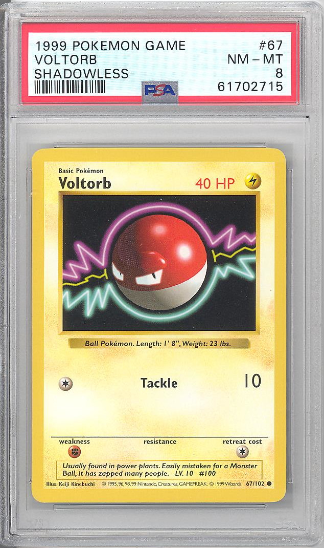 PSA 8 - Pokemon Card - Base 67/102 - VOLTORB (common) *Shadowless* NM-MT:   - Toys, Plush, Trading Cards, Action Figures & Games online  retail store shop sale