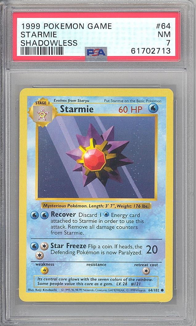 PSA 7 - Pokemon Card - Base 64/102 - STARMIE (common) *Shadowless* NM