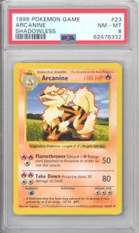PSA 8 - Pokemon Card - Base 23/102 - ARCANINE (uncommon) *Shadowless* NM-MT