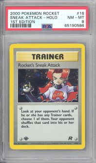 PSA 8 - Pokemon Card - Team Rocket 16/82 - ROCKET'S SNEAK ATTACK *1st Edition* NM-MT