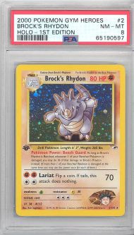 PSA 8 - Pokemon Card - Gym Heroes 2/132 - BROCK'S RHYDON *1st Edition* NM-MT