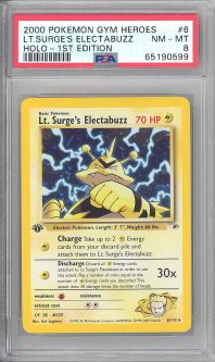 PSA 8 - Pokemon Card - Gym Heroes 6/132 - LT. SURGE'S ELECTABUZZ *1st Edition* NM-MT