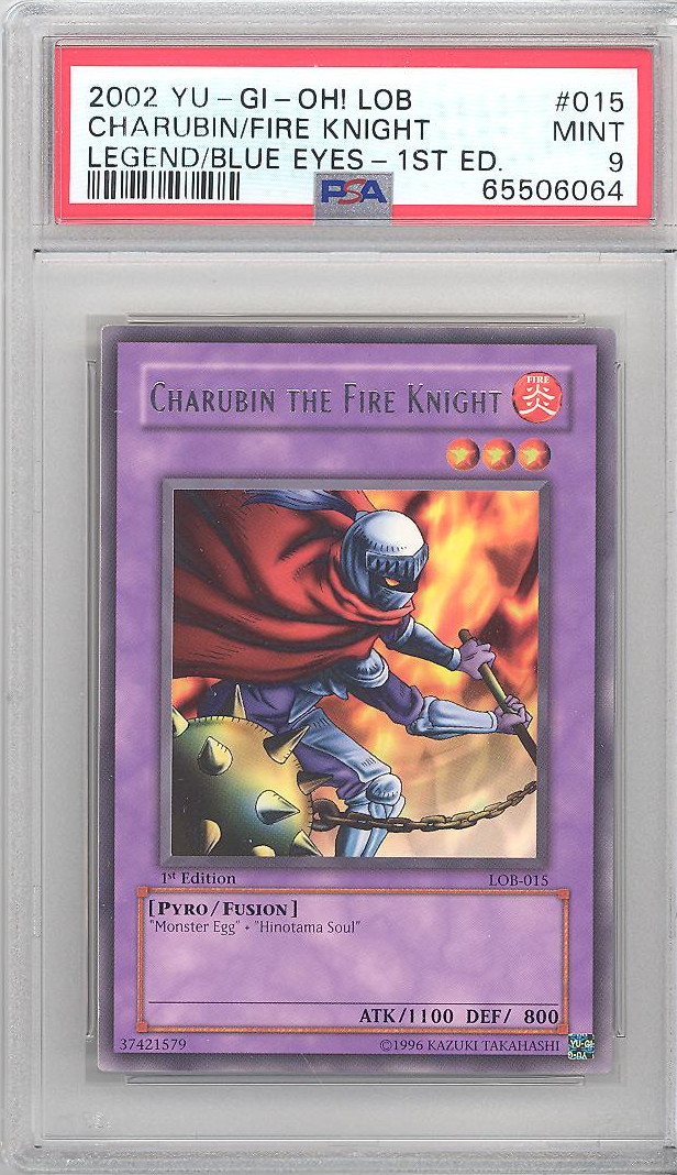PSA 9 - Yu-Gi-Oh Card - LOB-015 - CHARUBIN THE FIRE KNIGHT *1st Edition* (rare) MINT