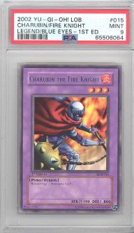 PSA 9 - Yu-Gi-Oh Card - LOB-015 - CHARUBIN THE FIRE KNIGHT *1st Edition* (rare) MINT