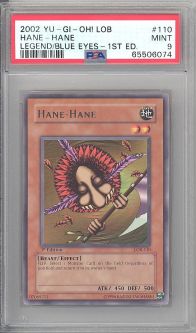 PSA 9 - Yu-Gi-Oh Card - LOB-110 - HANE-HANE *1st Edition* (rare) MINT