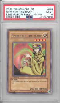 PSA 9 - Yu-Gi-Oh Card - LOB-078 - SPIRIT OF THE HARP *1st Edition* (rare) MINT