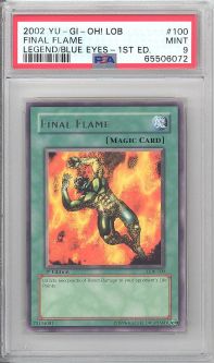 PSA 9 - Yu-Gi-Oh Card - LOB-100 - FINAL FLAME *1st Edition* (rare) MINT