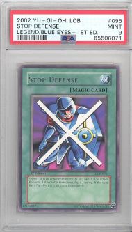 PSA 9 - Yu-Gi-Oh Card - LOB-095 - STOP DEFENSE *1st Edition* (rare) MINT