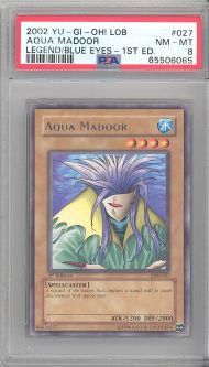 PSA 8 - Yu-Gi-Oh Card - LOB-027 - AQUA MADOOR *1st Edition* (rare) NM-MT